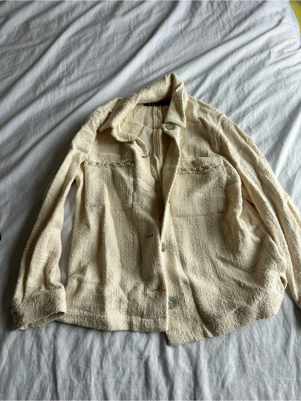 Zara Cream Textured Button-Up Jacket